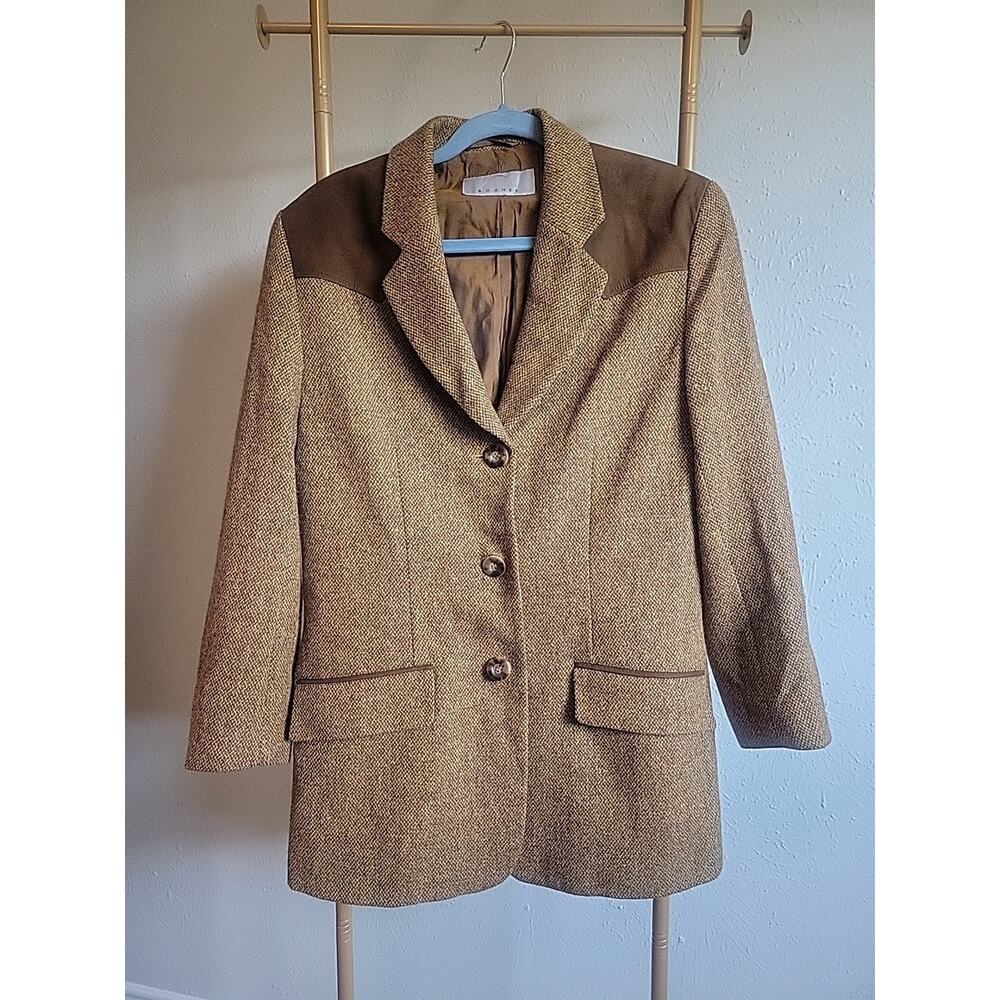 Bogner Blazer Womens Size 8 Brown Shoulder Pads Wool Blend Button Up Coat Jacket